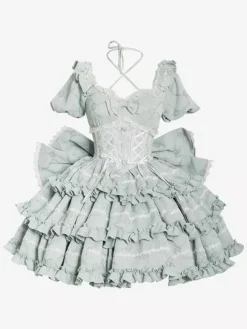 Sweet Lolita Dress Puff Rose OP Lolita Princess Dress Bow Detachable Train