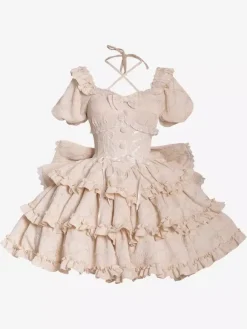 Sweet Lolita Dress Puff Rose OP Lolita Princess Dress Bow Detachable Train