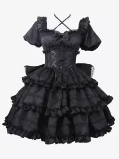 Sweet Lolita Dress Puff Rose OP Lolita Princess Dress Bow Detachable Train
