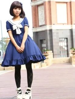 Sweet Lolita Dress Sailor Style Girl Asibuto Penta OP Lolita One Piece Dress