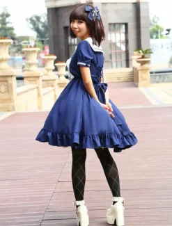 Sweet Lolita Dress Sailor Style Girl Asibuto Penta OP Lolita One Piece Dress