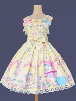 Sweet Lolita Dress Sleeveless Bows Jumper Sweet Fairytale Yellow Dress