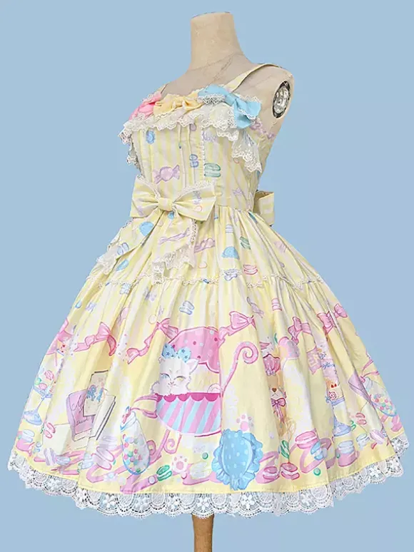 Sweet Lolita Dress Sleeveless Bows Jumper Sweet Fairytale Yellow Dress