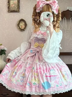 Sweet Lolita Dress Sleeveless Bows Jumper Sweet Fairytale Yellow Dress