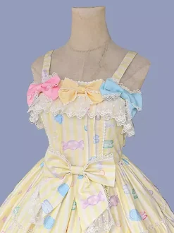 Sweet Lolita Dress Sleeveless Bows Jumper Sweet Fairytale Yellow Dress