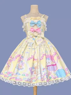 Sweet Lolita Dress Sleeveless Bows Jumper Sweet Fairytale Yellow Dress