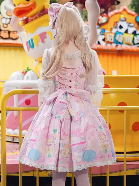 Sweet Lolita Dress Sleeveless Bows Jumper Sweet Fairytale Yellow Dress