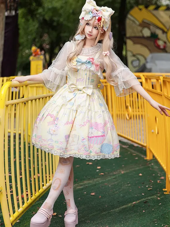Sweet Lolita Dress Sleeveless Bows Jumper Sweet Fairytale Yellow Dress