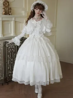Sweet Lolita Dress White Polyester Long Sleeves Wedding Hime Lolita Dress