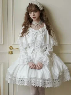 Sweet Lolita Dress White Polyester Long Sleeves Wedding Hime Lolita Dress