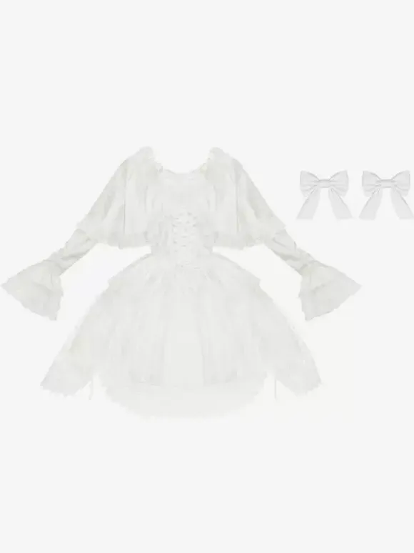 Sweet Lolita Dress White Polyester Long Sleeves Wedding Hime Lolita Dress