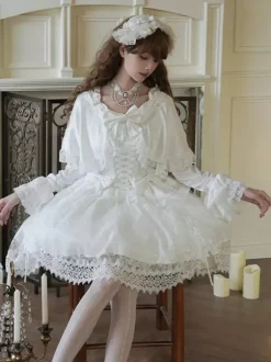 Sweet Lolita Dress White Polyester Long Sleeves Wedding Hime Lolita Dress