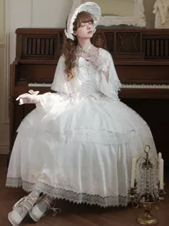 Sweet Lolita Dress White Polyester Long Sleeves Wedding Hime Lolita Dress