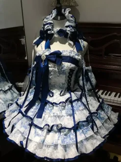 Sweet Lolita Dresses Light Sky Blue Lace Up Bows Short Sleeves Lolita Dress
