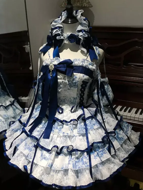 Sweet Lolita Dresses Light Sky Blue Lace Up Bows Short Sleeves Lolita Dress
