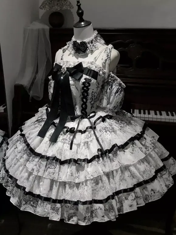 Sweet Lolita Dresses Light Sky Blue Lace Up Bows Short Sleeves Lolita Dress