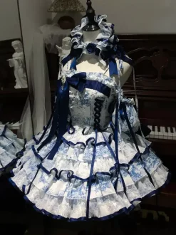 Sweet Lolita Dresses Light Sky Blue Lace Up Bows Short Sleeves Lolita Dress