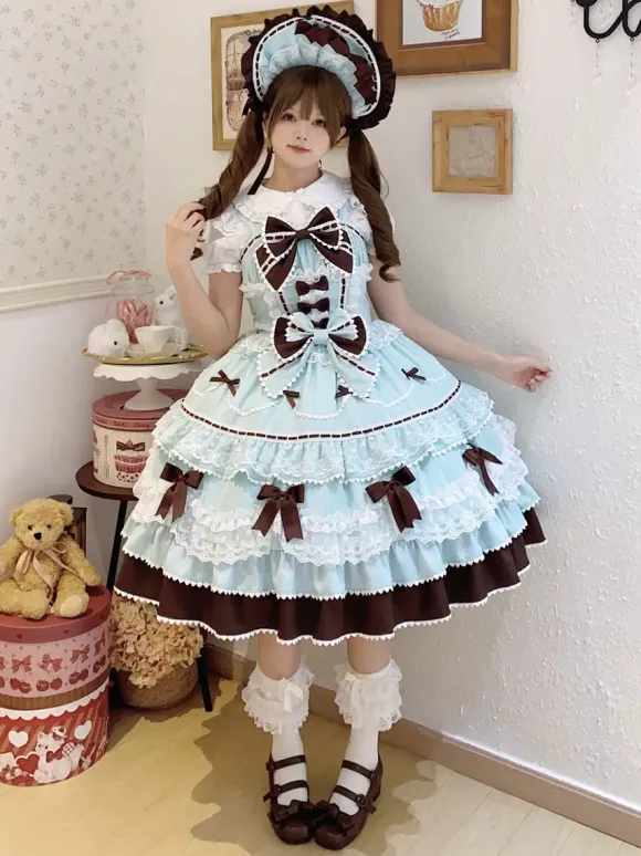 Sweet Lolita Dresses Light Blue JSK Bows Short Lolita Dress