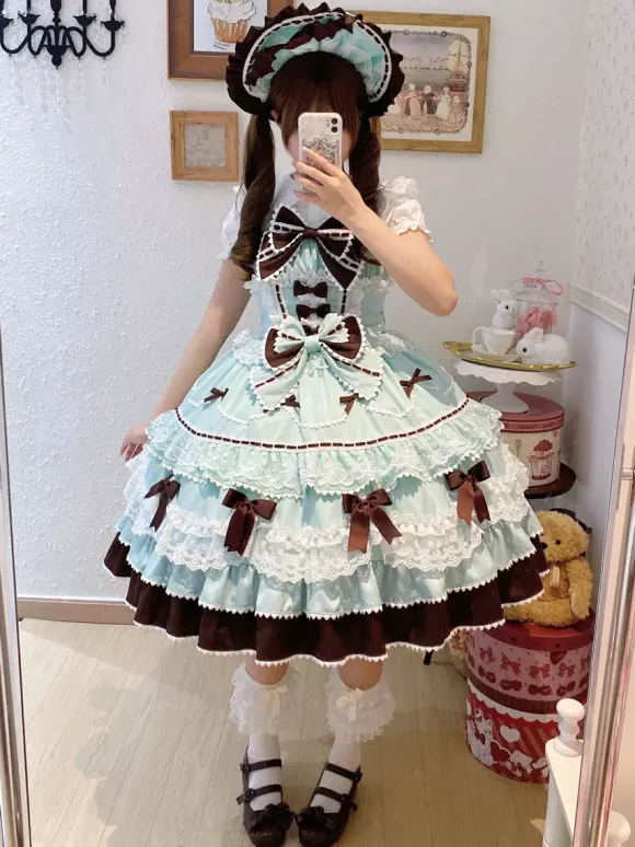 Sweet Lolita Dresses Light Blue JSK Bows Short Lolita Dress