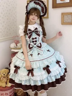 Sweet Lolita Dresses Light Blue JSK Bows Short Lolita Dress