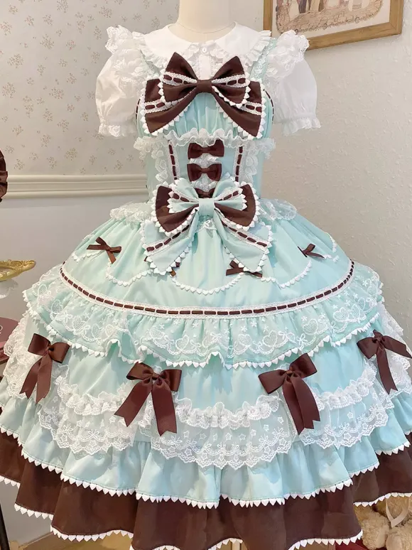 Sweet Lolita Dresses Light Blue JSK Bows Short Lolita Dress