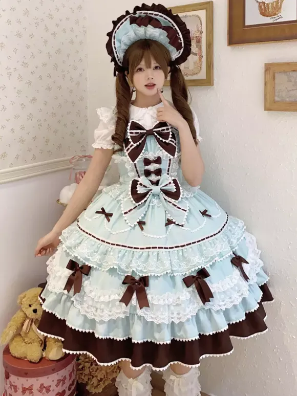 Sweet Lolita Dresses Light Blue JSK Bows Short Lolita Dress