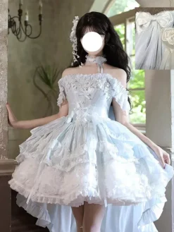 Sweet Lolita Dresses Polyester Sleeveless Lace Up Multi Ruffles Champagne Lolita Dress