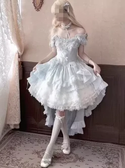 Sweet Lolita Dresses Polyester Sleeveless Lace Up Multi Ruffles Champagne Lolita Dress