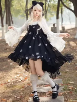 Sweet Lolita Dresses Polyester Sleeveless Ruffles Black Lolita Dress JSK