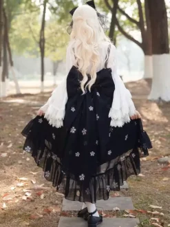 Sweet Lolita Dresses Polyester Sleeveless Ruffles Black Lolita Dress JSK