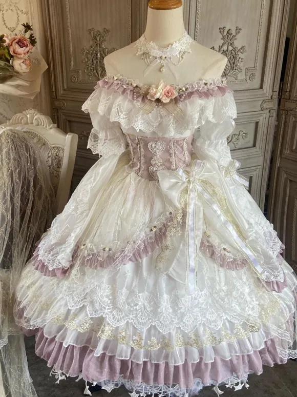 Sweet Lolita Elizabeth Tea Party Lace Ruffles Wedding Gorgeous Clairie Sleeve Lolita Dress With Sleeves