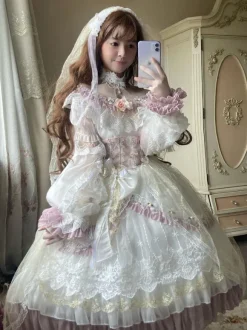 Sweet Lolita Elizabeth Tea Party Lace Ruffles Wedding Gorgeous Clairie Sleeve Lolita Dress With Sleeves