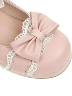 Sweet Lolita Footwear Black Bows Lace Round Toe Leather Lolita Pumps
