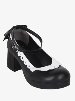 Sweet Lolita Footwear Black Bow Bows Round Toe PU Leather Lolita Shoes