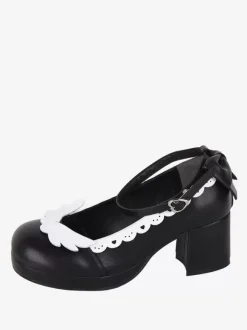 Sweet Lolita Footwear Black Bow Bows Round Toe PU Leather Lolita Shoes