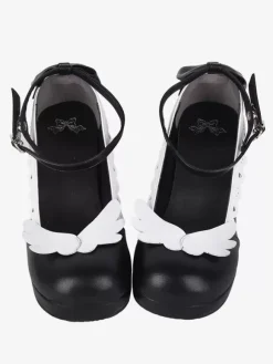 Sweet Lolita Footwear Black Bow Bows Round Toe PU Leather Lolita Shoes