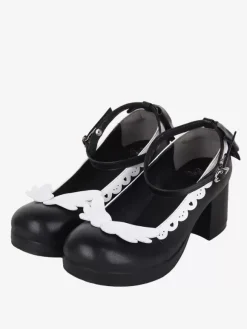 Sweet Lolita Footwear Black Bow Bows Round Toe PU Leather Lolita Shoes