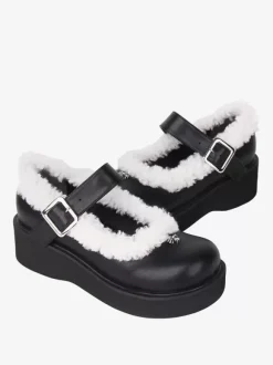 Sweet Lolita Footwear Black Round Toe PU Leather Lolita Pumps