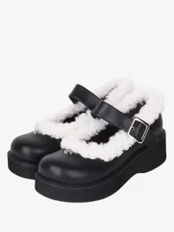 Sweet Lolita Footwear Black Round Toe PU Leather Lolita Pumps