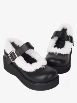 Sweet Lolita Footwear Black Round Toe PU Leather Lolita Pumps