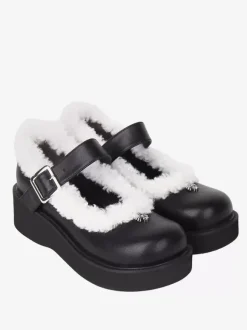 Sweet Lolita Footwear Black Round Toe PU Leather Lolita Pumps