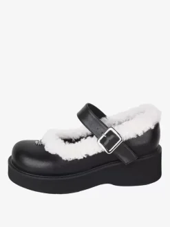 Sweet Lolita Footwear Black Round Toe PU Leather Lolita Pumps