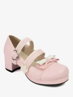 Sweet Lolita Footwear Black Bows PU Leather Chunky Heel Lolita Shoes