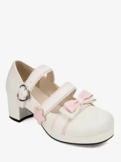 Sweet Lolita Footwear Black Bows PU Leather Chunky Heel Lolita Shoes