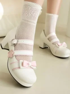 Sweet Lolita Footwear Black Bows PU Leather Chunky Heel Lolita Shoes