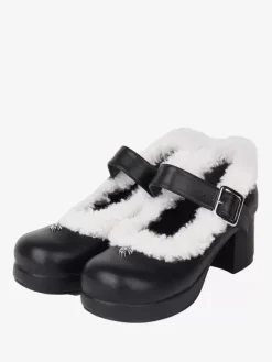 Sweet Lolita Footwear Black PU Leather Chunky Heel Lolita Shoes