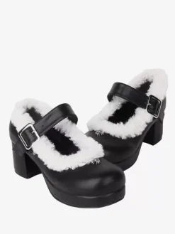 Sweet Lolita Footwear Black PU Leather Chunky Heel Lolita Shoes