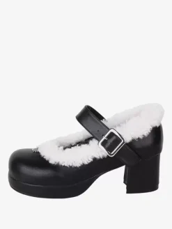 Sweet Lolita Footwear Black PU Leather Chunky Heel Lolita Shoes