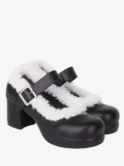Sweet Lolita Footwear Black PU Leather Chunky Heel Lolita Shoes