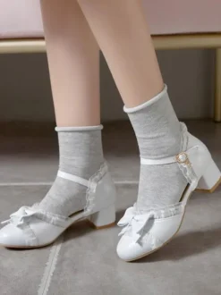 Sweet Lolita Footwear Bows Leather Chunky Heel Lolita Pumps